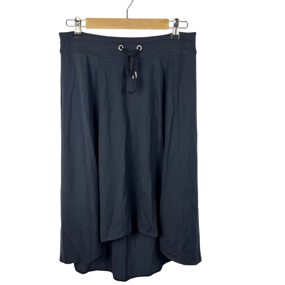 Athleta Navy Blue High Low Midi Skirt Medium Drawstring Waist Athleisure Casual